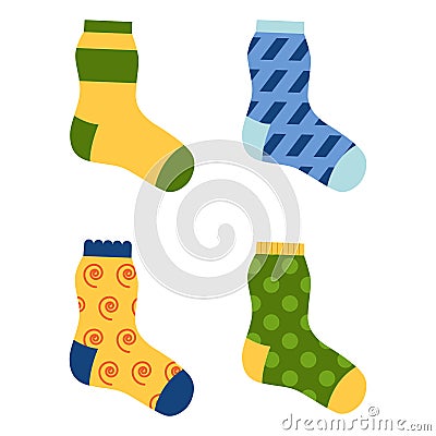 Flat design colorful socks set vector illustration. Vector Illustration