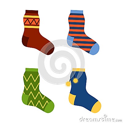 Flat design colorful socks set vector illustration. Vector Illustration