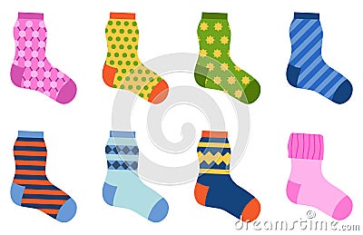 Flat design colorful socks set vector illustration. Vector Illustration