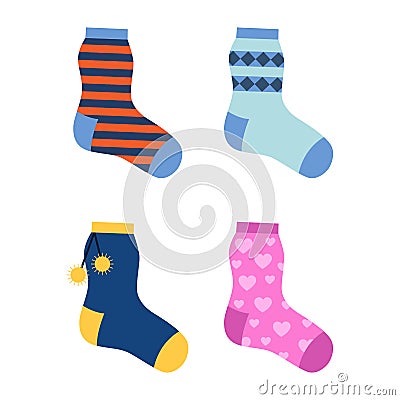Flat design colorful socks set vector illustration. Vector Illustration