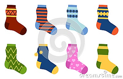 Flat design colorful socks set vector illustration. Vector Illustration