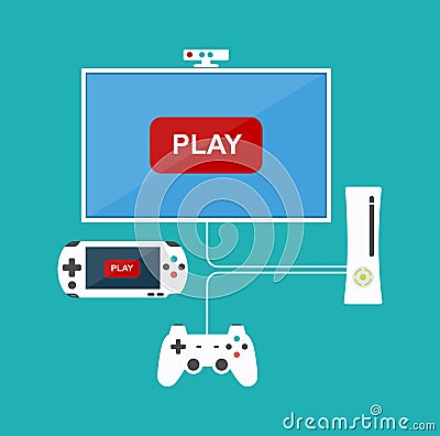 Flat design computer games concept. Game development. Various devices. Design elements. Vector Illustration