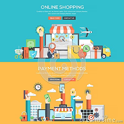 Flat design concept banner - Online Shopping and Payment Methods Vector Illustration