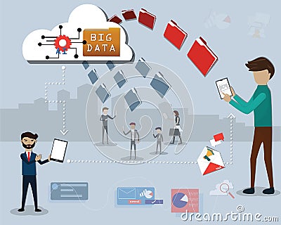 Flat design concept of big data,Marketers can keep our data from click like or shere content,online technology,vector Vector Illustration
