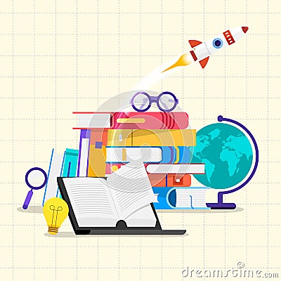 Flat design concept books. Education and learning with a books. Stock Photo