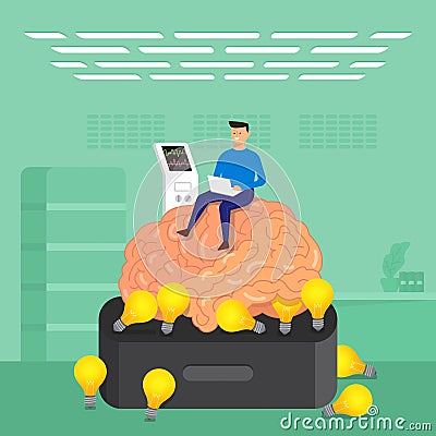 Flat design concept businessman training brain in labs. Vector i Vector Illustration