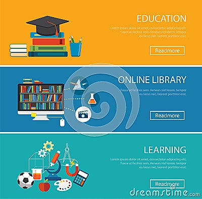 Flat design concept for education ,online library, learning Vector Illustration