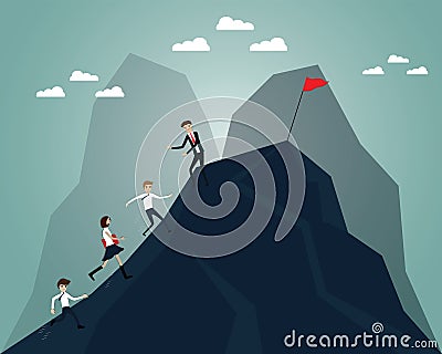 Flat design concept of the good leader showing his vision for success,Business team running follow the leader,vector Vector Illustration