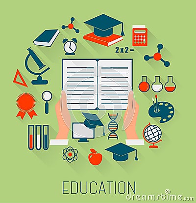 Flat design concept icons for education. E-learning concept. Vector Illustration