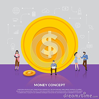 Flat design concept money business. Group people development icon coin money. Vector illustrate Vector Illustration