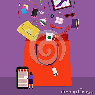 Online shopping bag Vector Illustration