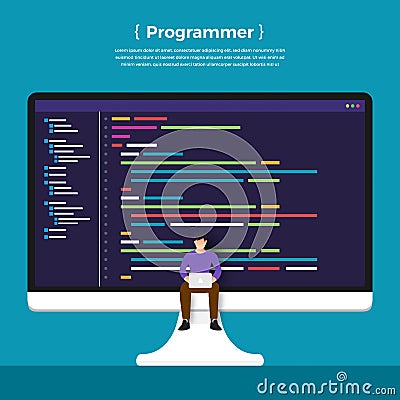 Flat design concept programmer coding program. Vector illustrate Vector Illustration