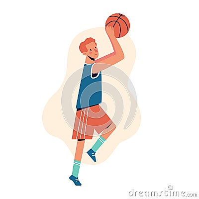 Flat design concept with sportsman playing basketball. A man throws a basketball. Vector illustration isolated on white Vector Illustration