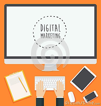 Flat design concept web Digital Marketing trendy Vector Illustration