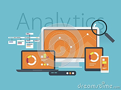 Flat design concept of website analytics Vector Illustration