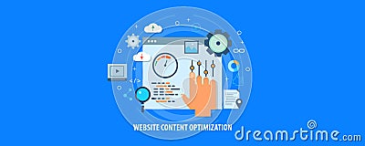 Flat design concept of website content optimization, seo, digital marketing. Vector Illustration