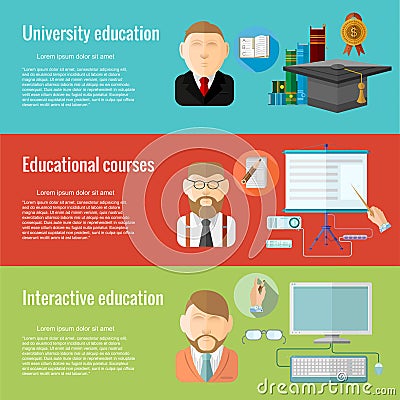 Flat design concepts for defferent education university education, educational courses, interactive educationa. Vector Illustration