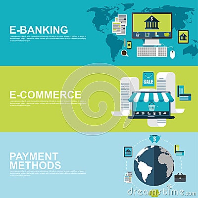 Flat design concepts for e-commerce, e-banking and payment methods Vector Illustration