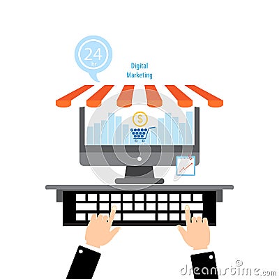 Flat design concepts online shopping and digital marketing . Stock Photo