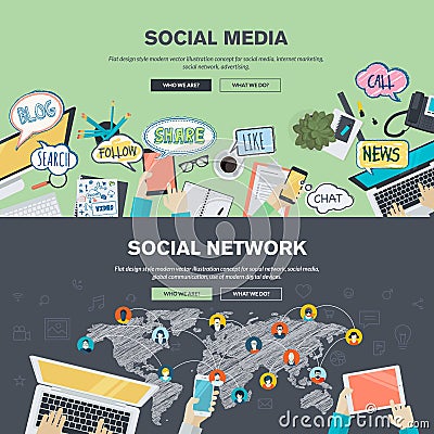 Flat design concepts for social media and social network Vector Illustration