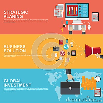 Flat design concepts for strategic planning, global investment and business solution Vector Illustration