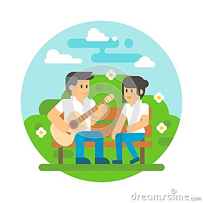 Flat design couple playing guitar Vector Illustration