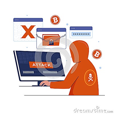 Flat design of cyber attack malware wannacry ransomware concept Vector Illustration