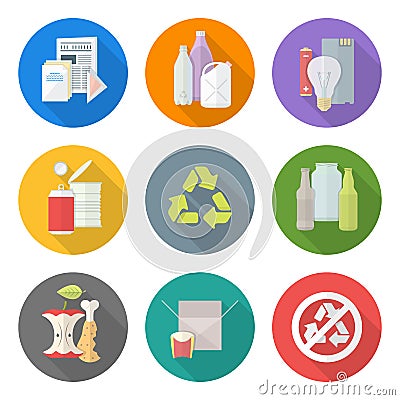 Flat design different waste recycle separate collection Vector Illustration