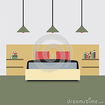 Flat Design Double Bedroom Vector Illustration