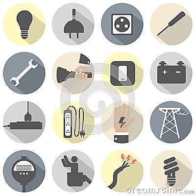 Flat Design Electricity Power Icons Set Vector Illustration