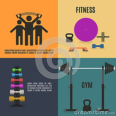 Flat design elements for gym and fitness, vector illustration. Vector Illustration