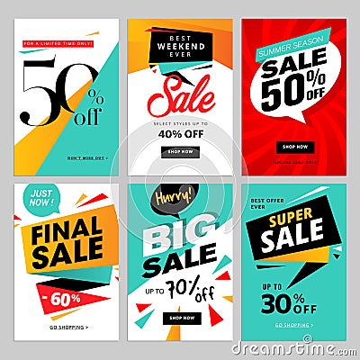 Flat design eye catching sale website banners for mobile phone Vector Illustration