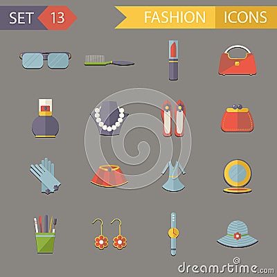 Flat Design Fashion Symbols Accessories Icons Set Vector Illustration Vector Illustration