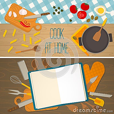 Flat design food and cooking banner Vector Illustration
