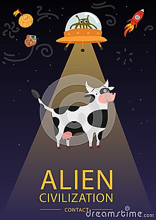 Flat Alien Poster Vector Illustration