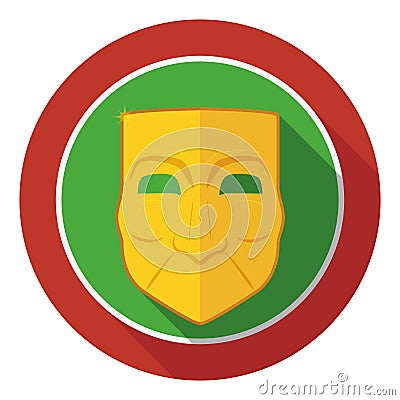 Flat design with golden Bauta mask over round button, Vector illustration Vector Illustration
