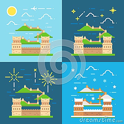 Flat Design Of Great Wall China Cartoon Vector
