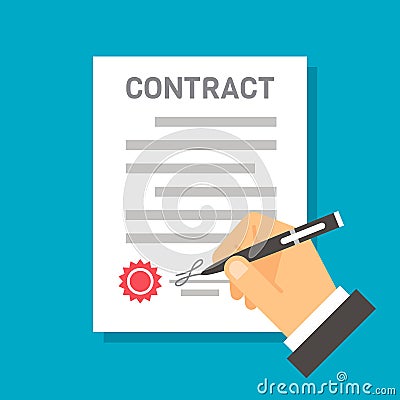 Flat design hand signing contract Vector Illustration