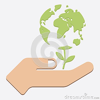 Flat Design for Human hands holding Earth ,Save the Earth Vector Illustration