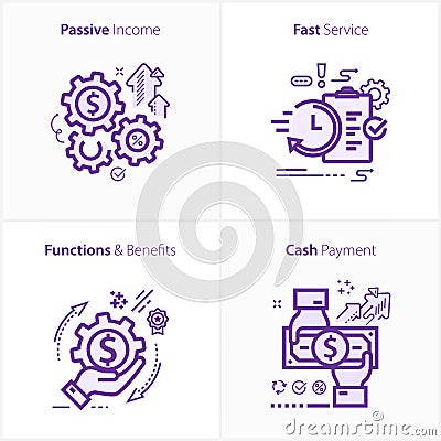 Flat design icon passive income / Fast Service / Functions & Benefits / Cash payment Vector Illustration