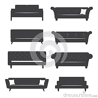 Flat design icon set of furniture chair and sofa. Vector Illustration