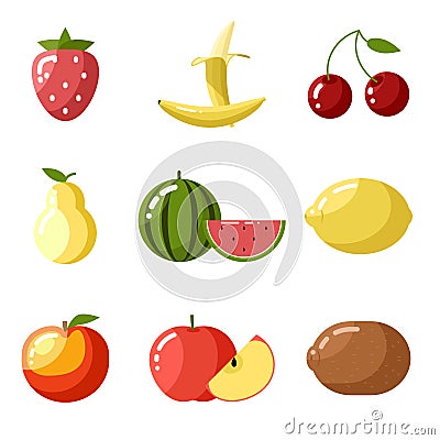 Flat design icons fresh fruit apple cherry Vector Illustration