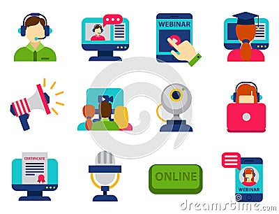 Flat design icons online education staff training book store distant learning knowledge vector illustration Vector Illustration
