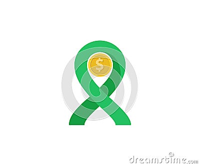 flat design illustration of a coin with the ribbon symbol of solidarity, money donation in humanity or green movement Cartoon Illustration