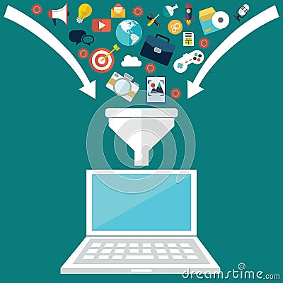 Flat design illustration concepts for creative process, big data filter, data tunnel, analysis concept Cartoon Illustration