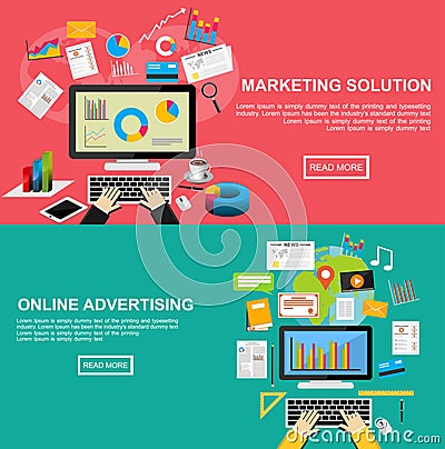 Flat design illustration concepts for marketing solution, online advertising, internet content, investment, SEO Vector Illustration