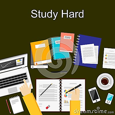 Flat design illustration concepts for study hard, working, research, analysis, management, career, brainstorming, finance, working Vector Illustration