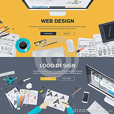 Flat design illustration concepts for web design development, logo design Vector Illustration