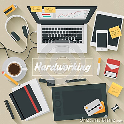 Flat Design Illustration: Hardworking Vector Illustration