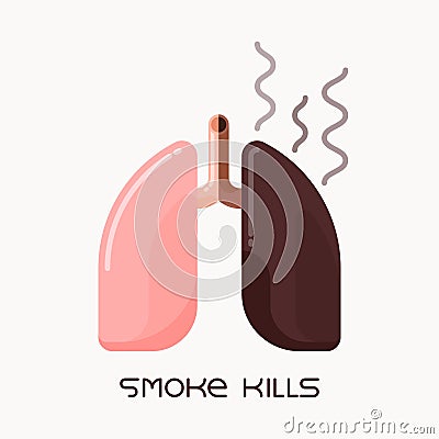 Flat design illustration of human lungs, smoking addiction concept Vector Illustration